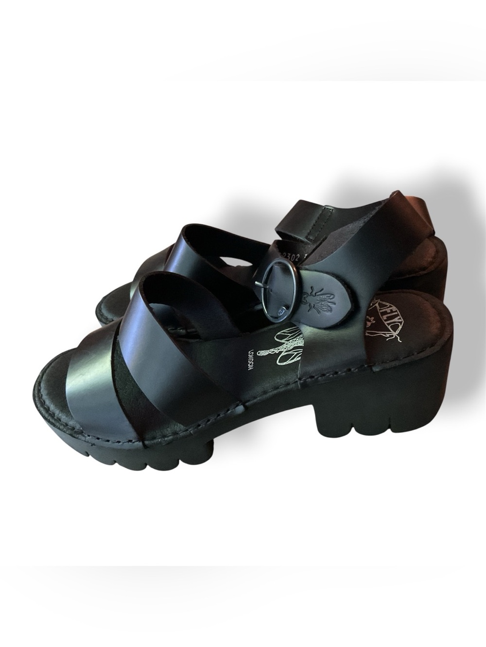 Fly London Egly PIatform Women’s Sandals US 8 Black Leather EUC Comfort Shoes